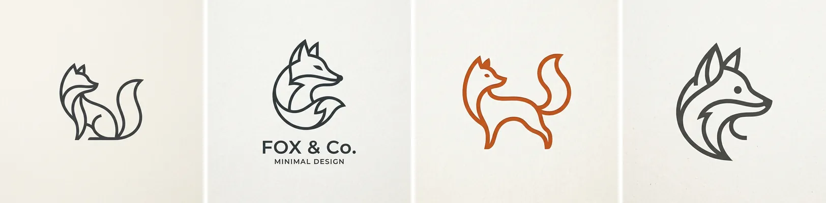 Four near-identical line-art fox logos